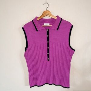 St. John Sport Preppy Tenniscore Ribbed Knit Wool Blend Polo